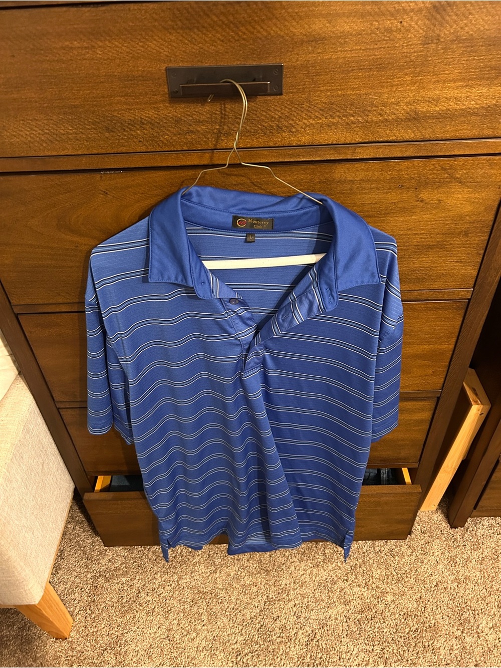 Monterey Club Royal Blue Striped Polo Shirt for Men